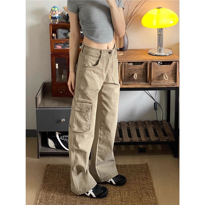 美式vibe工装牛仔裤女复古宽松直筒休闲阔腿裤子潮K01170-P55图片