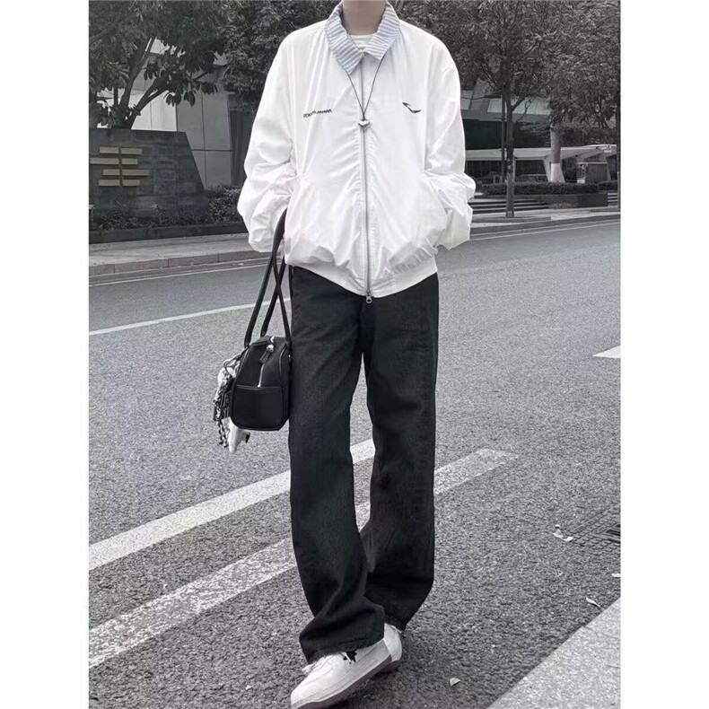 春秋季美式复古翻领夹克男女机能风外套宽松休闲潮流情侣,男装夹克,四季星座505