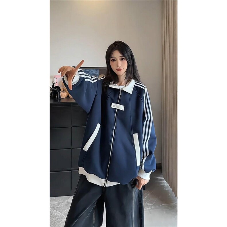 抖音得物高品质26春装美式高街结构拼接织带翻领卫衣夹克外套W113,男装夹克,电商A486