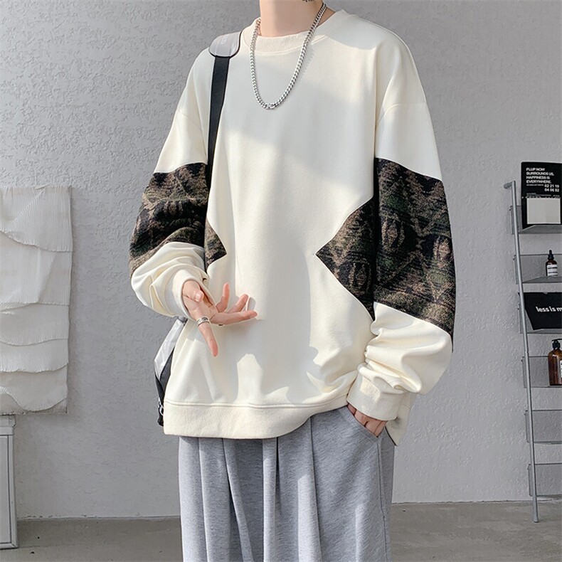 8XL-M春秋季圆领拼接撞色民族风卫衣男新款潮牌上衣服WY005P58,男装卫衣,电商B312
