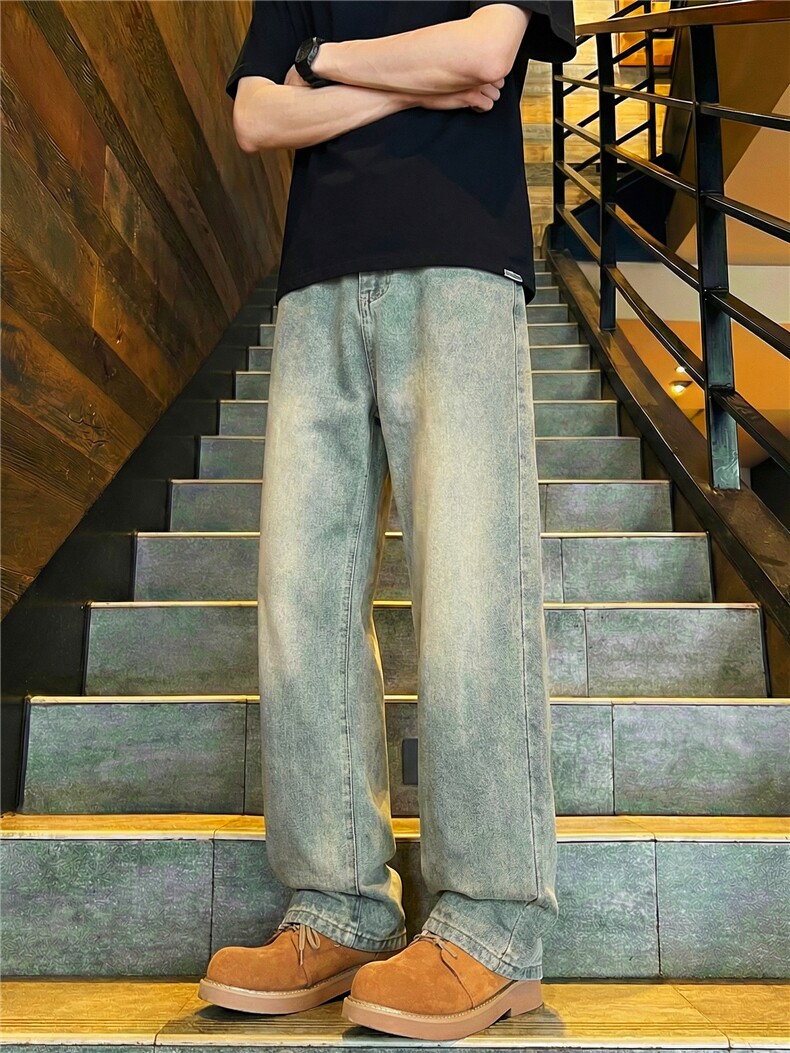 TP28微喇牛仔裤男款美式高街vibe裤子宽松显身形长裤潮流合身微喇,男装牛仔裤,星座302A-2