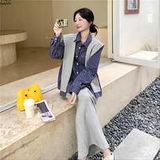 新款春季条纹衬衫时尚休闲三件套套裙2C098-9020P185K278，女装套装/套裙，2C098