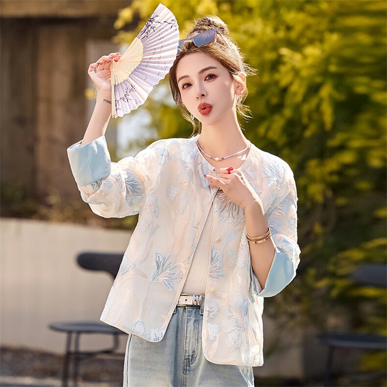 开春轻薄外套女2026夏新款超好看新中式国风小香风短款白色防晒衣,女装短外套,众宇琦