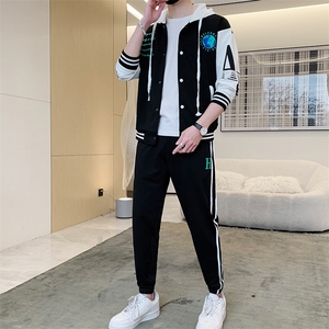 2023春季男士宽松开衫棒球服连帽休闲两件套卫衣套装男DF316TP70图片