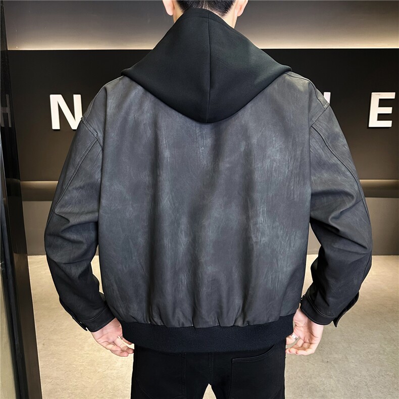 假两件连帽男装皮衣外套春季夹克C317-1188-P185,男装夹克,电商C317