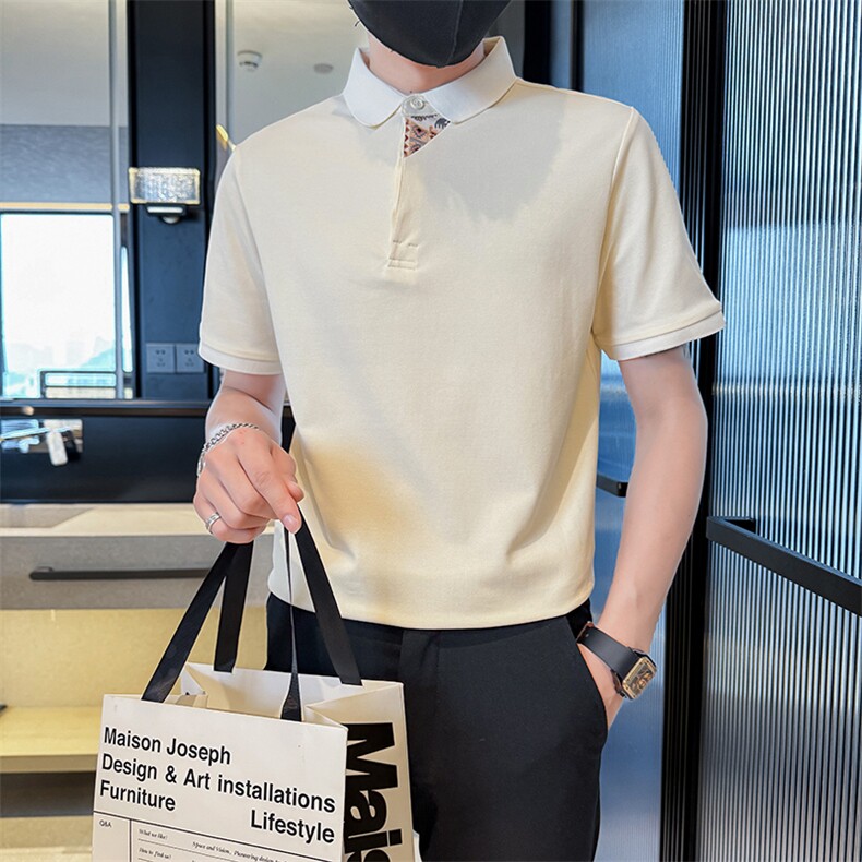 主推款2025夏季新中式潮拼接短袖T恤翻领Polo衫T6078-P48图片