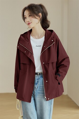 2026年春季连帽休闲宽松显瘦时尚短款风衣，女装风衣，文熹诺