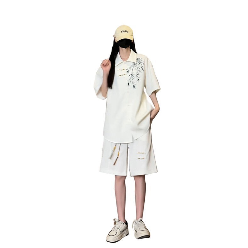量大优供视频新风刺绣花冰丝短裤短袖套装衬衫男CP55-特p61,男装衬衫,电商B371