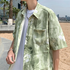 现货潮复古花卉扎染衬衫夏威夷碎花休闲短袖衬衫W3115-P28，男装衬衫，星座512-2
