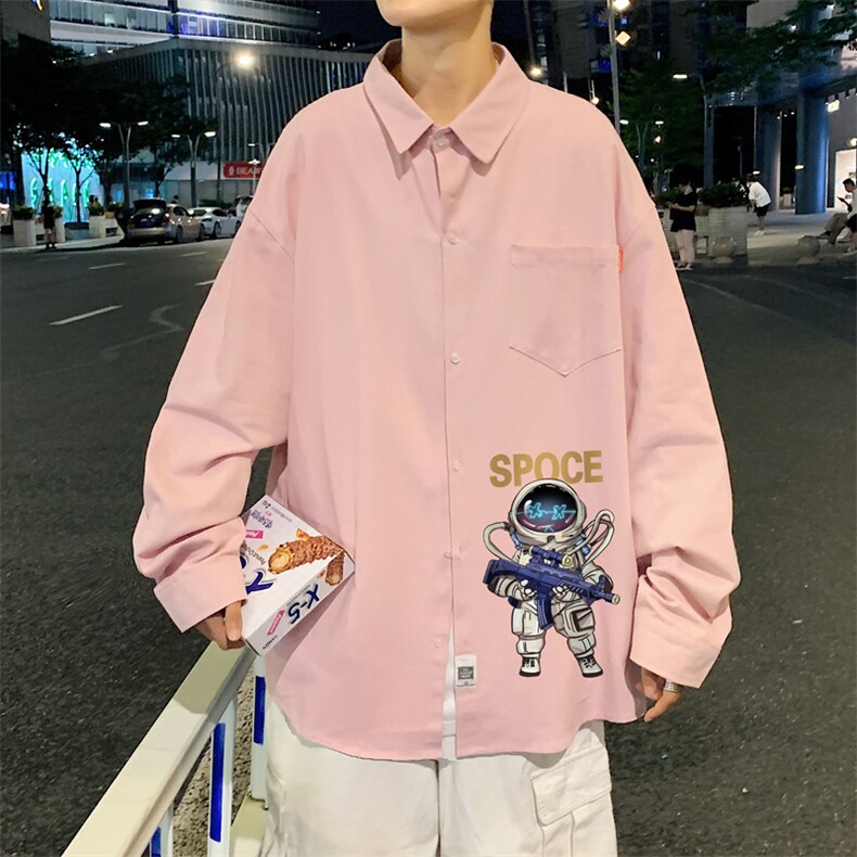春季长袖衬衫男宽松港风衬衣男外套男CSCS285-P35,男装衬衫,电商B371