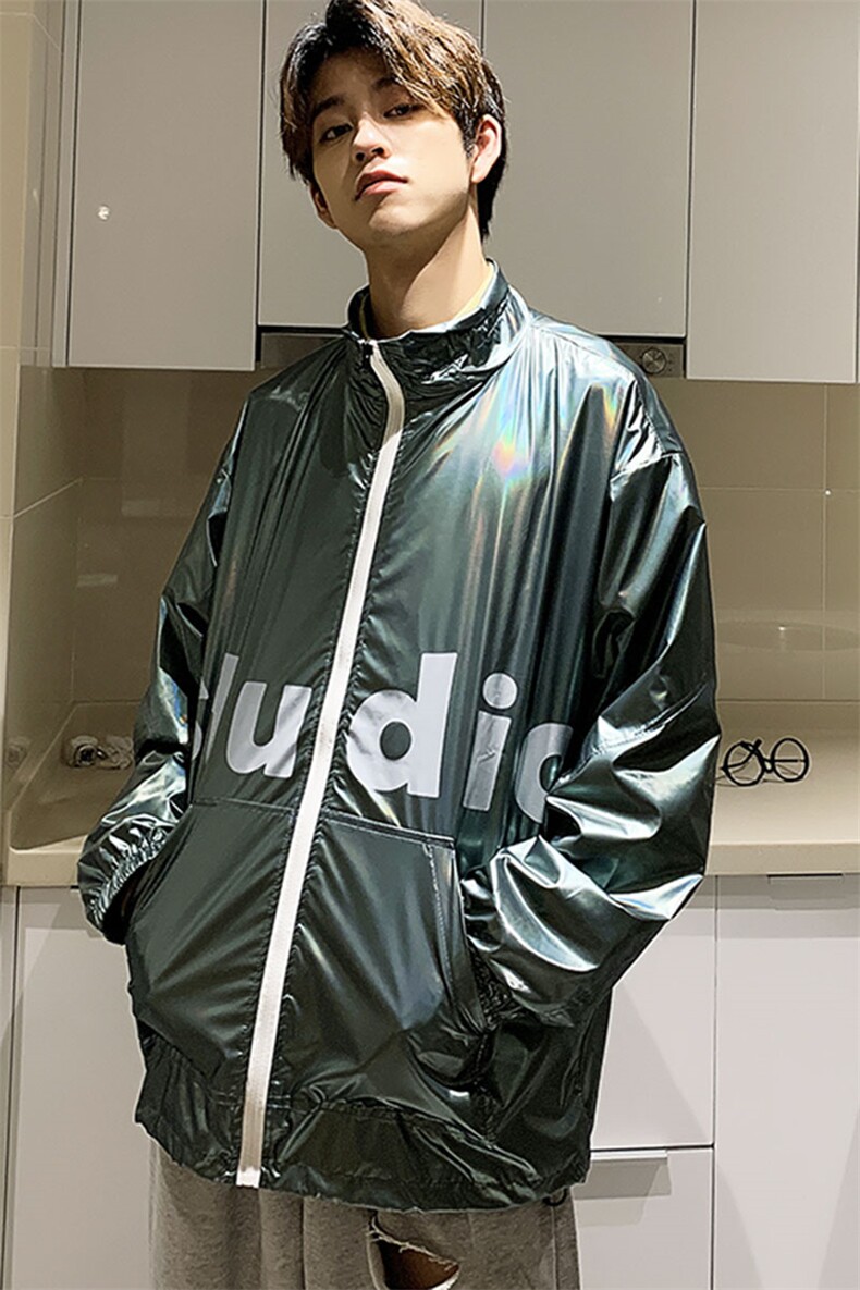 港风炫彩反光夹克男大码宽松字母印花外套A090-JK50P85限118,男装夹克,电商A089-1
