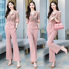 洋气减龄短袖雪纺套装女夏装2025新款时尚微喇叭阔腿裤套装两件套，女装套装/套裙，妙形