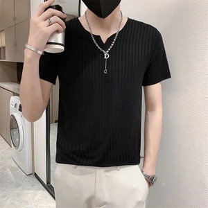 男士短袖t恤V领T恤纯色冰丝冰感修身半袖夏季韩版体恤 T545-P30图片