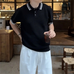 网图夏季透气薄款冰丝针织polo短袖 F6183-P55图片