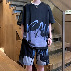 夏季冰丝高弹速干短袖短裤运动套装2407特P45控68，男装休闲套装，电商A309