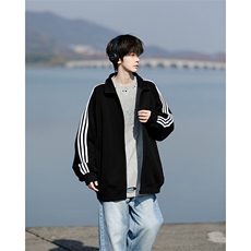 8XL-M三条杠运动卫衣特大码美式条纹立领夹克开衫外套JK5205/P65，男装夹克，电商B238