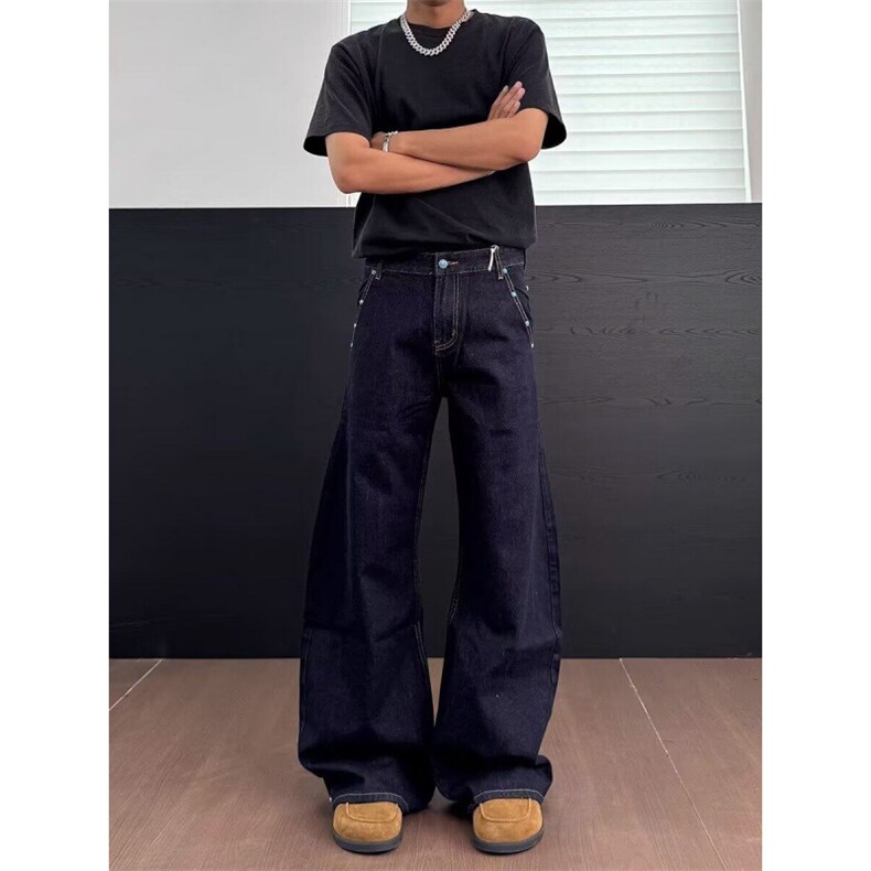 新款美式高街丹宁原色绿松石弯刀牛仔裤男女潮牌痞帅阔腿裤子男，男装牛仔裤，星座506A