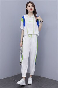 短袖时尚套装女2022夏季新款女装韩版休闲百搭撞色绣花两件套裤潮图片