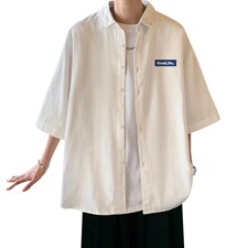 冰丝短袖衬衫男士夏季薄款港风复古学院风宽松大码半袖衬衣服外套，男装衬衫，电商B371