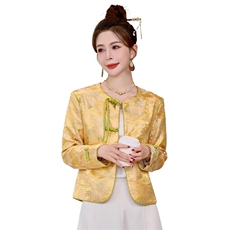 气质时尚中式上衣2025春季新款粉色提花短外套小个子盘扣薄外搭，女装短外套，利佳可人
