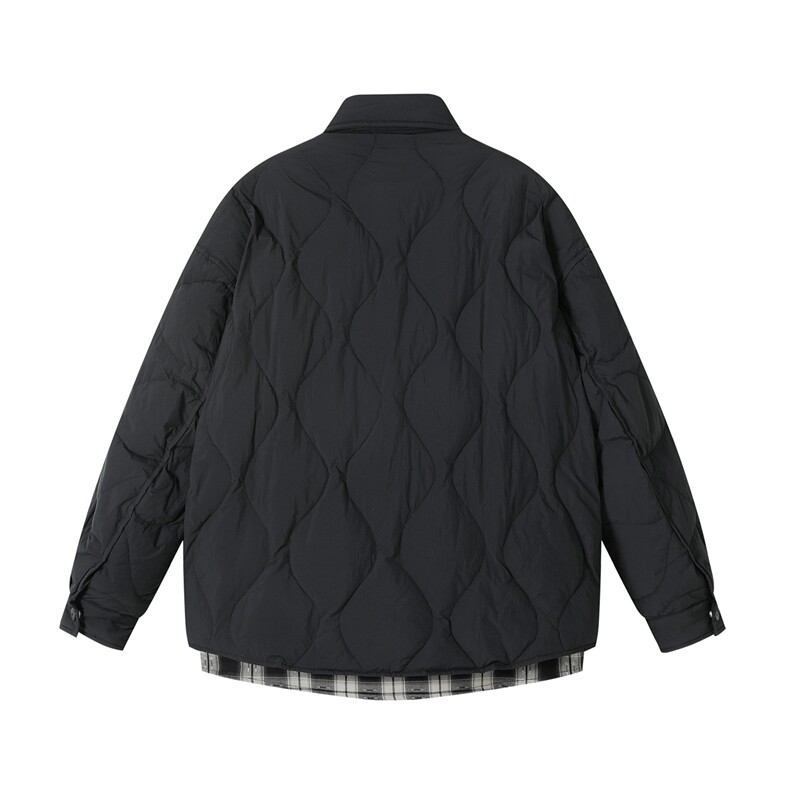 2025冬季新款翻领衬衫假两件羽绒服男潮牌百搭保暖羽绒服外套,男装衬衫,电商A234