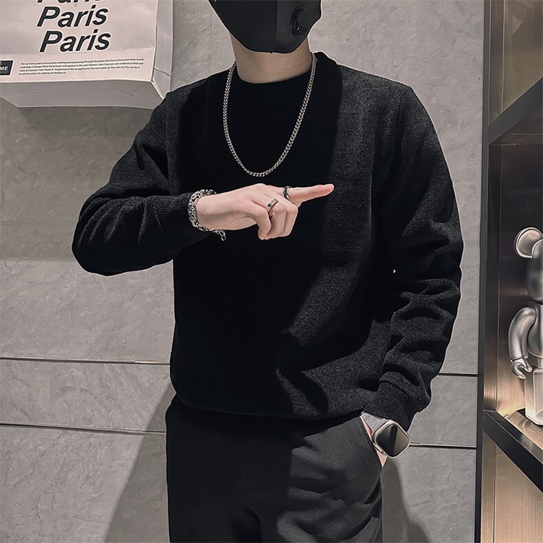 痞帅纯色高品质加绒加厚圆领毛衣社会小伙店主风301C-M57-P58控78，男装针织衫/毛衣，星座301C（原B323）