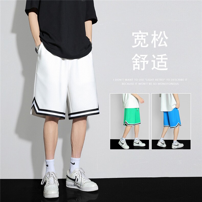 2023夏季新款黑白条纹短裤男不规则五分裤A190  P35--控48图片