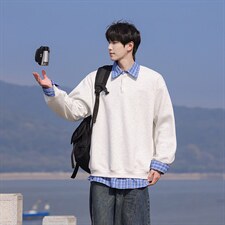 可二开衬衫领卫衣大码M-5XL表面棉底部聚酯纤维78010P58，男装衬衫，星座227-7