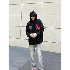 美式高街毛巾绣字母连帽卫衣男2025新款宽松设计感小众学院风上衣，男装卫衣，星座506A