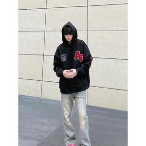 美式高街毛巾绣字母连帽卫衣男2025新款宽松设计感小众学院风上衣图片