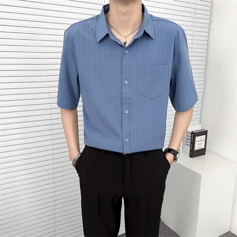 日系冰丝长袖白衬衫男夏季潮牌宽松休闲情侣衬衣D8310B-2-P35,男装衬衫,星座310B-2