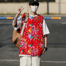 MJ04夏新男士休闲透气凉爽坎肩无袖马甲男女团队服东北大花喜庆潮，男装背心/马甲，星座115A(原星座507）