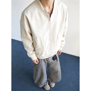 美式高街复古老钱风夹克冲锋衣男女纯色休闲宽松棒球立领飞行外套图片