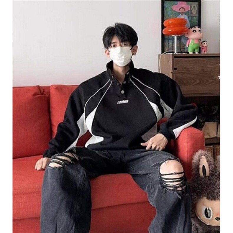 半高领卫衣男秋冬款拼色撞色新款加绒加厚潮牌痞帅炸街WY46,男装卫衣,星座1116A（原606A-3）