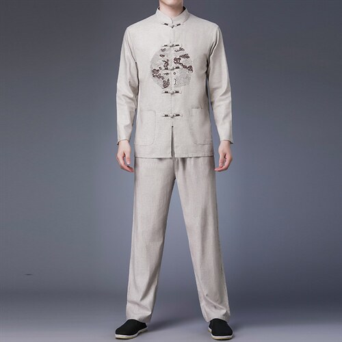 中式休闲外套两件套古风盘扣唐装男套装风春季对襟立领中山装,男装民族服装,电商B212（原钱塘6029）