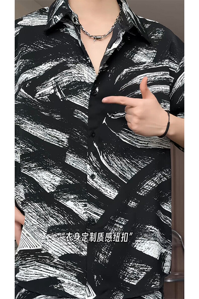 短袖衬衫男+短裤男套装男100%聚酯纤维M-5XL大码TZ78716P50控98,男装牛仔裤,星座226-1