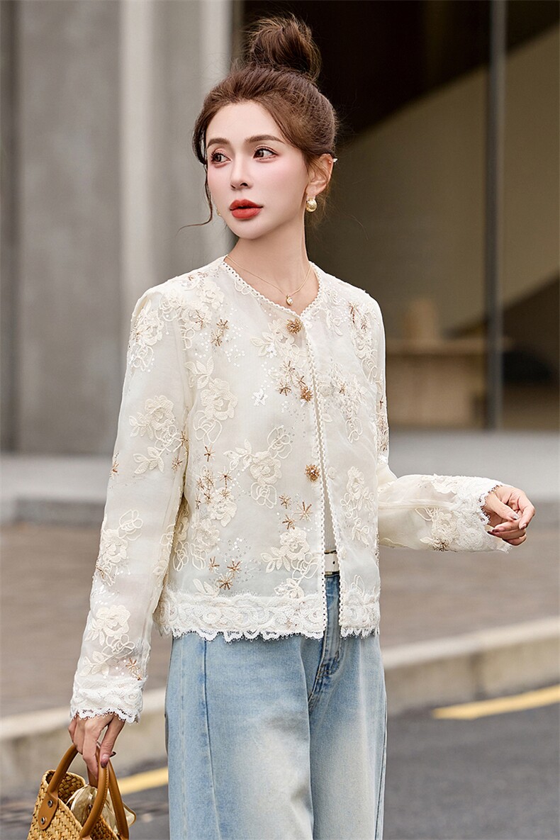 闺舍刺绣流苏设计轻薄外套女2025夏季优雅气质不规则新中式空调衫,女装短外套,妙形
