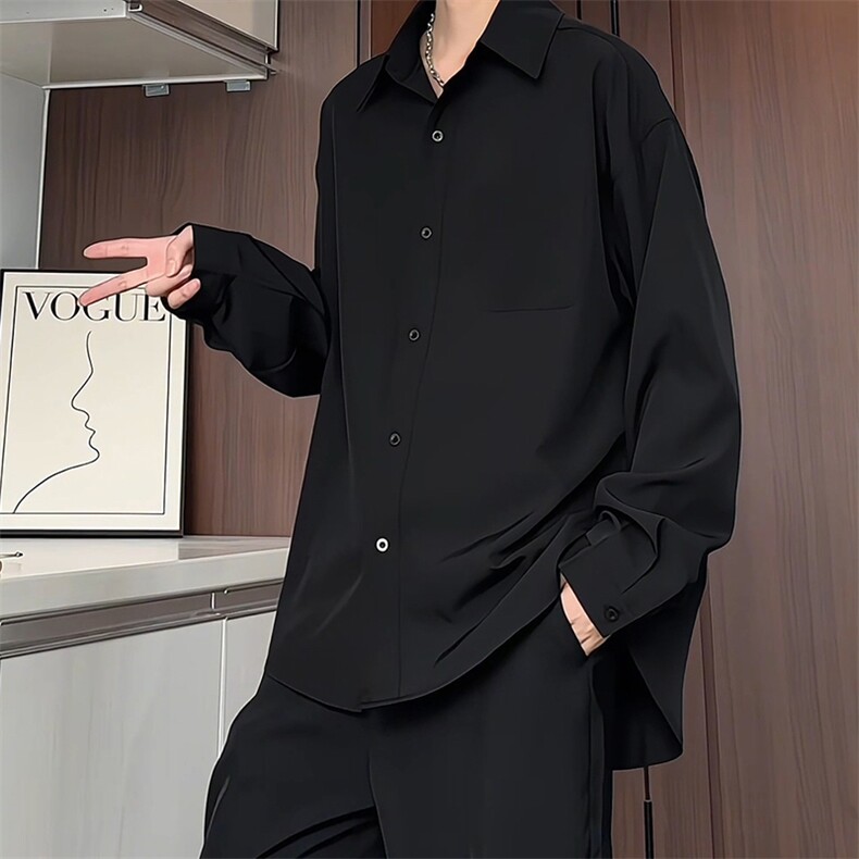 C9090/P40秋装新款长袖衬衫男简约纯色大码休闲痞帅衬衣百搭上衣,男装衬衫,电商A141