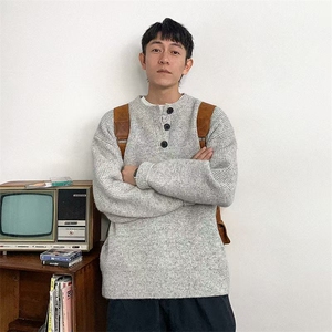 1506/Q50100/P53美式复古亨利领毛衣男款冬季慵懒风高级感外套图片
