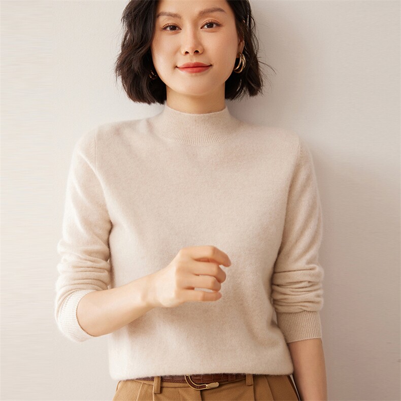 2025秋冬新款女士12针平面半高领衫,女装羊绒衫,拓驰羊绒