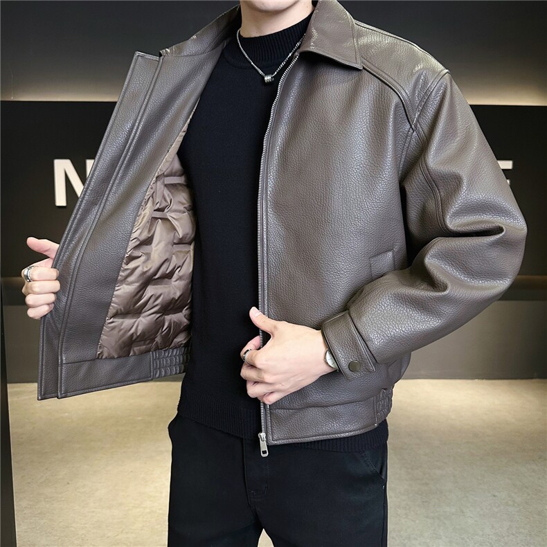 新标90绒皮夹克羽绒服男冬季2025新款翻领外套A313-8666-P255,男装夹克,电商A313