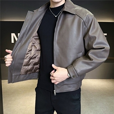 新标90绒皮夹克羽绒服男冬季2025新款翻领外套A313-8666-P255，男装夹克，电商A313