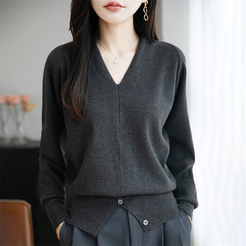 法式高级灰V领针织衫女2025新宽松显瘦打底衫内搭巨好看加厚毛衣,针织衫/毛衣,远腾羊绒