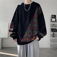 8XL-M民族风拼接卫衣大码胖子费尔岛上衣圆领复古外套WY5106/P55，男装民族服装，电商B238