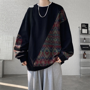 8XL-M民族风拼接卫衣大码胖子费尔岛上衣圆领复古外套WY5106/P55图片