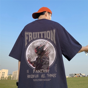 港风 23新款夏季时尚百搭印花圆领复古宽松短袖T恤T6098P25控38图片