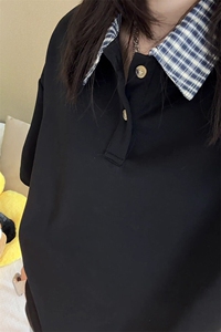 假两件格子拼接短袖polo衫男夏季美式潮牌设计感宽松痞帅半袖体恤图片