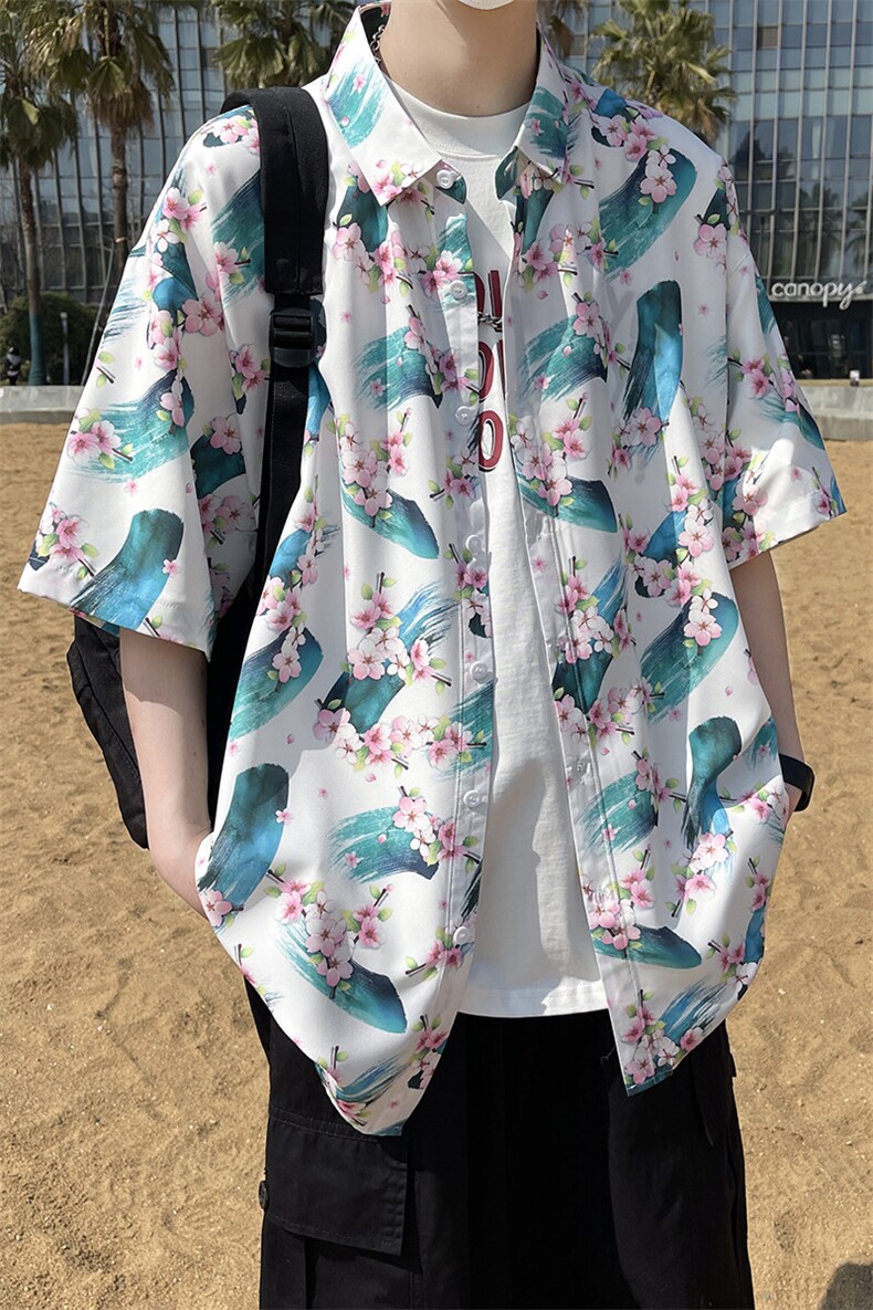 精品花衬衫大码男短袖夏季痞帅休闲上衣服外套翻领衬衣A012/P35,男装衬衫,电商A012