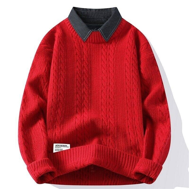 84589-特P65秋冬新款休闲毛衣男针织打底衫假两件衬衫领外套，男装针织衫/毛衣，电商D310B