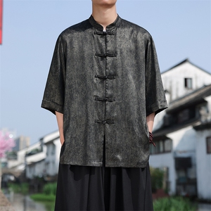 2025夏季新款风大码七分袖衬衫男士立领盘扣上衣CS2461-P60图片